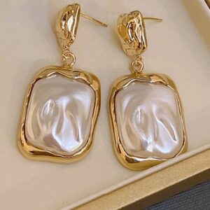 Golden Drape Pearl Drop Earrings